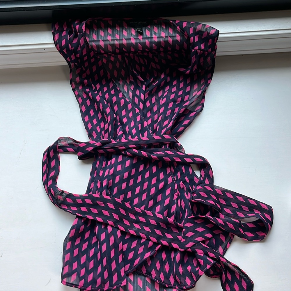 Banana Republic. Pink and Navy sheer top.
